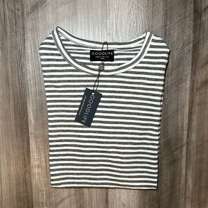 Goodlife Heathered Gray Striped Drop Cut Rayon Blend Tee - Small